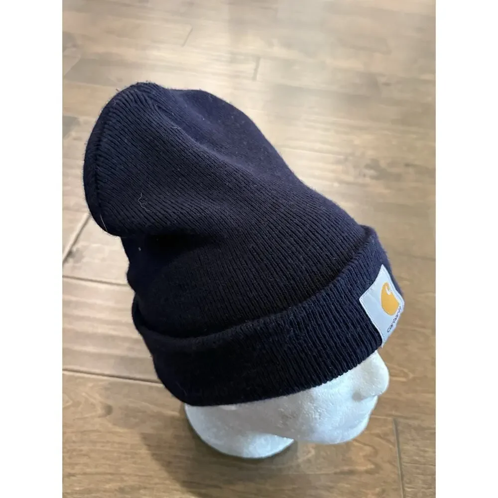 Carhartt Unisex Navy Knit Cuffed Beanie Hat Workwear Warm Cap One Size